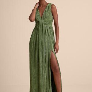 Lulus Melitta Olive Green Plisse Sash Maxi Dress - Size L